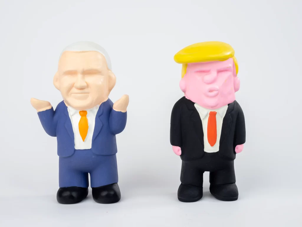 This image features a pair of trump dog holding toy, each with distinct designs and bright colors. Made from durable and chewable materials, they are a fun and safe option for interactive pet play.