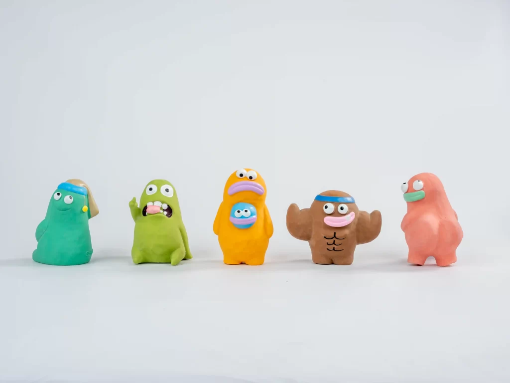 This collection of dog toys is inspired by clay sculptures, featuring vibrant colors, quirky designs, and fun characters. Made from durable, pet-safe materials, these weird dog toys are ideal for chewing and interactive play, while their artistic style adds a touch of creativity to playtime.