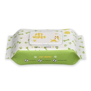 This image demonstrates a single pack of pet wipes, containing 80 thickened sheets. These wipes are free of alcohol, fragrance, and fluorescers, ensuring a safe and gentle cleaning solution for pets of all kinds.