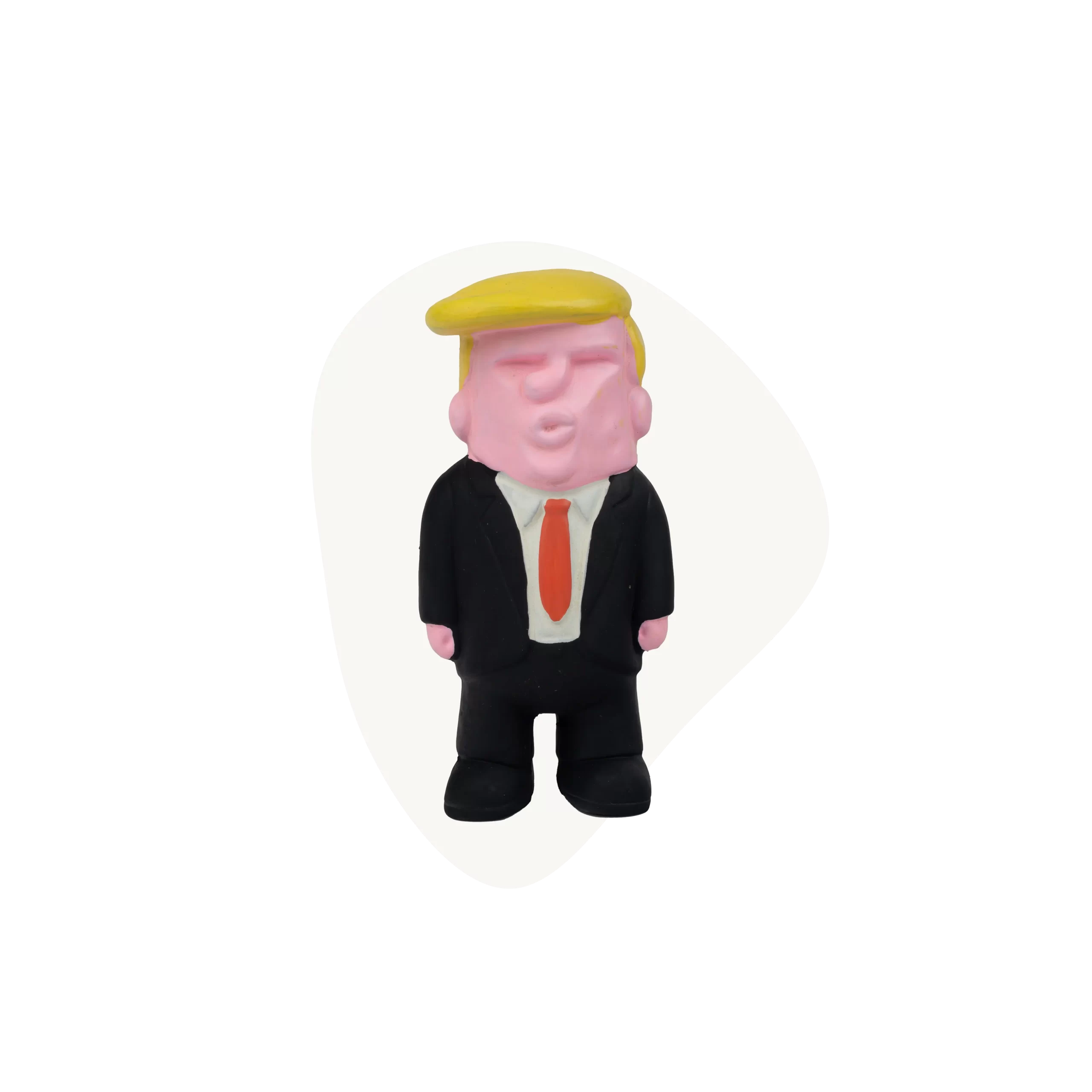 This playful figurine showcases a cartoonish take on a businessman, complete with a black suit, red tie, and exaggerated features. Ideal as a desk ornament or a fun gift for collectors.